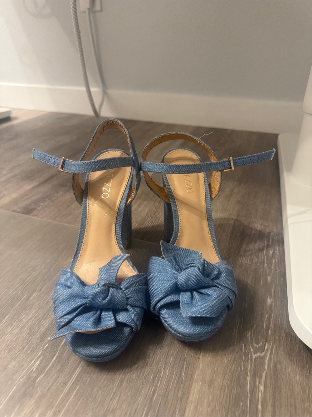 Arezzo Blue Denim Knot Front Ankle-Strap Heels for Women